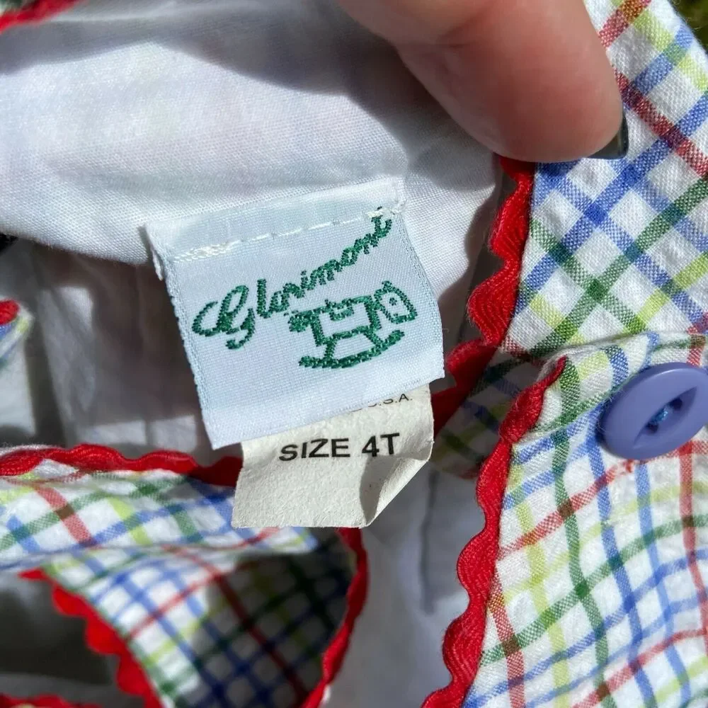 Glorimont Girls Dress Sz 4T Sleeveless Jumper Plaid Red Blue Green Sea Life Crab